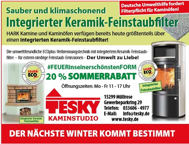 Sommerrabatt bei Tesky Kaminbau